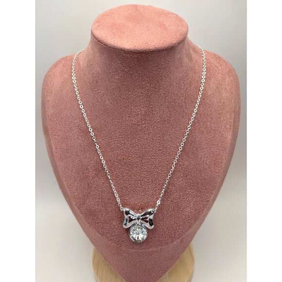 Swarovski Jewelry - Silver Tone 16” Extender Chain Necklace Bow Pendant Made With Swarovski Crystal